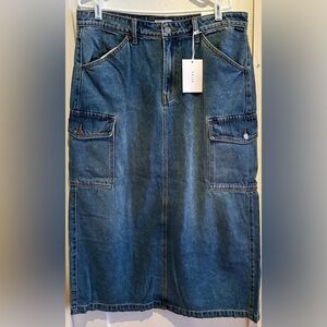 New Cello Blue Midi Cargo Denim Skirt